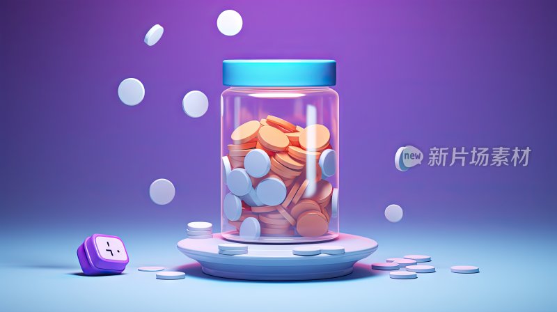 3D插图，桌子上的药品