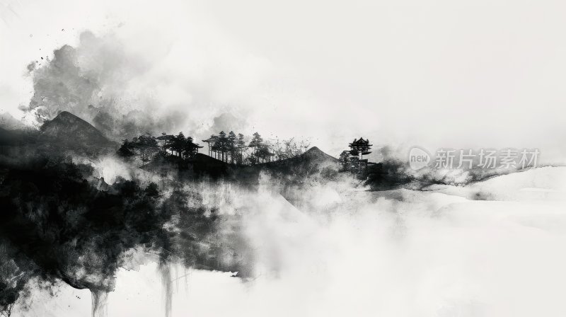 中国风景画，水墨山水背景