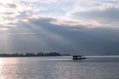 日出 日落 湖面 风景 彩霞