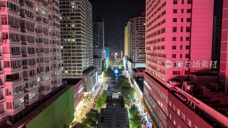 甘肃兰州张掖路步行商业街夜景航拍图