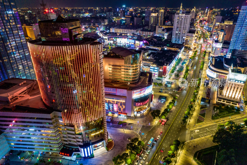 浙江宁波城市夜景灯光航拍摄影图