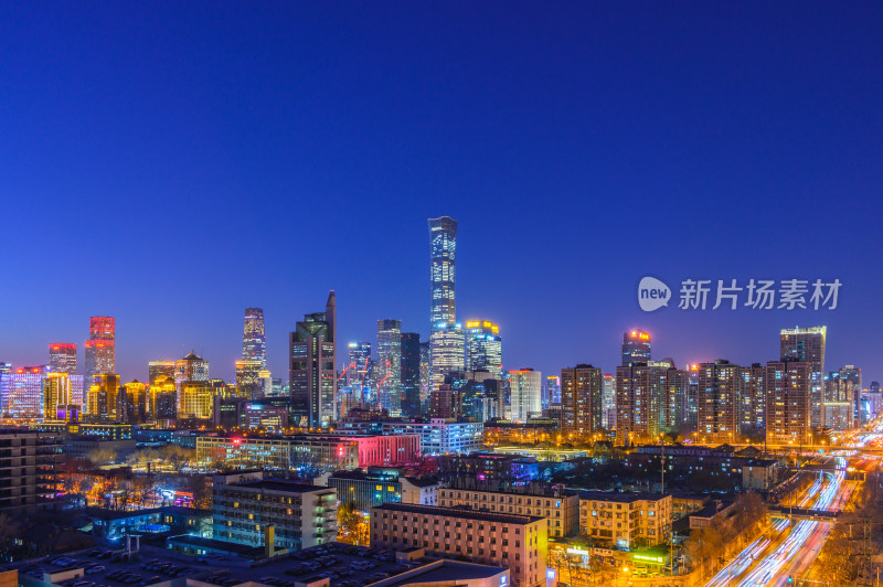 中国北京国贸CBD城市灯光蓝调夜景