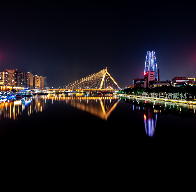 浙江宁波老外滩三江口夜景夜色城市建筑景观