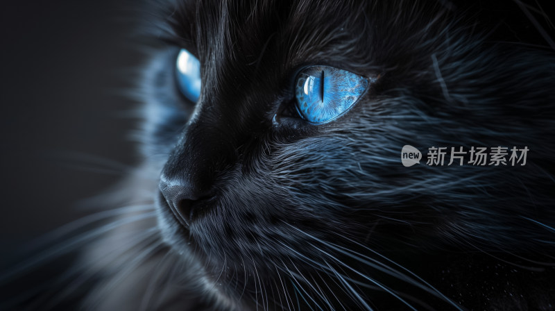 神秘蓝瞳：午夜黑猫的高清肖像