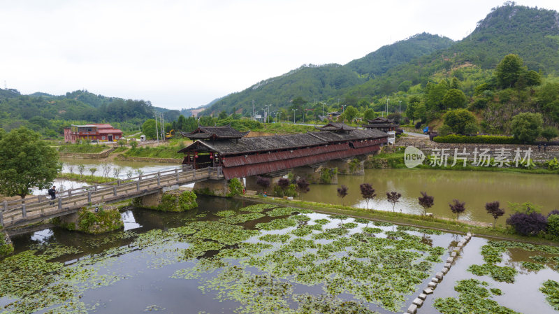 福建连城永隆廊桥景区晨曦航拍