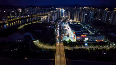 江西宜春城市夜景灯光航拍图