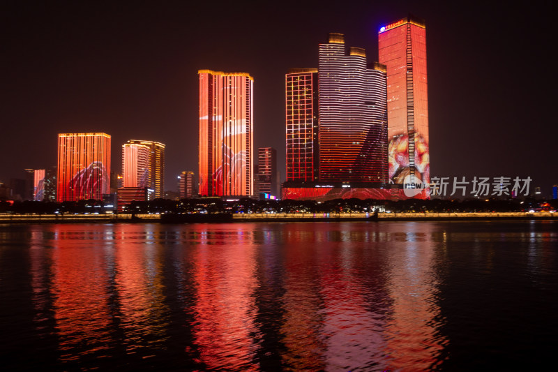 长沙市湘江夜景地标建筑灯光秀