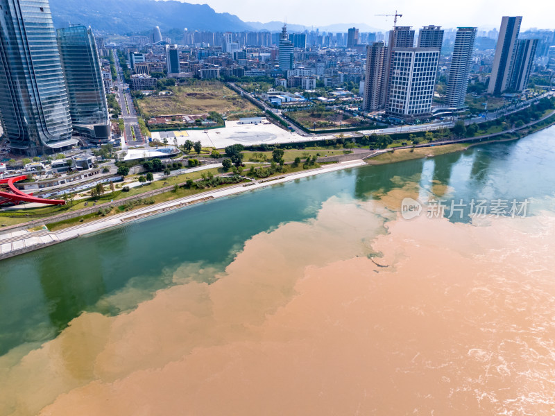 宜宾长江河流城市风光航拍图