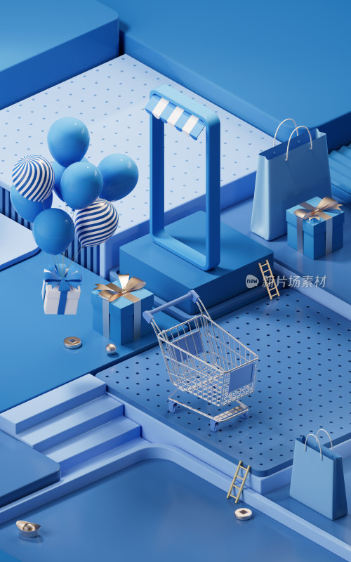 创意购物主题电商背景3D渲染