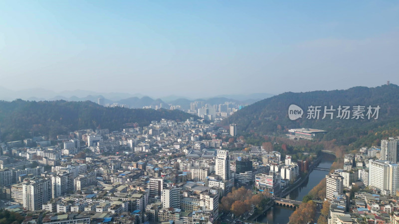 航拍贵州遵义大景遵义城市风光