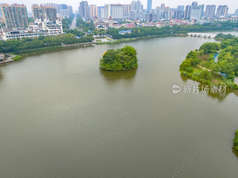 眉山远景楼河流周边风景航拍图