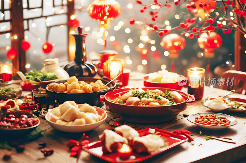 新年团圆庆祝年夜饭美食喜庆