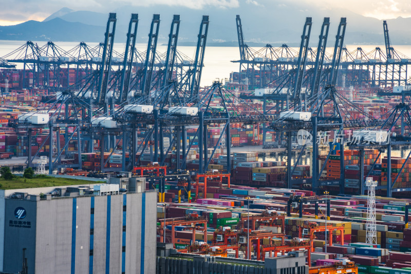港口集装箱与起重机全景