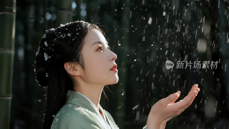 立冬古风女子雪中唯美意境背景