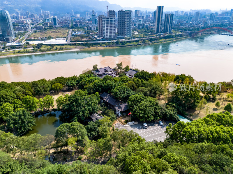 宜宾城市大景绿化植物航拍图