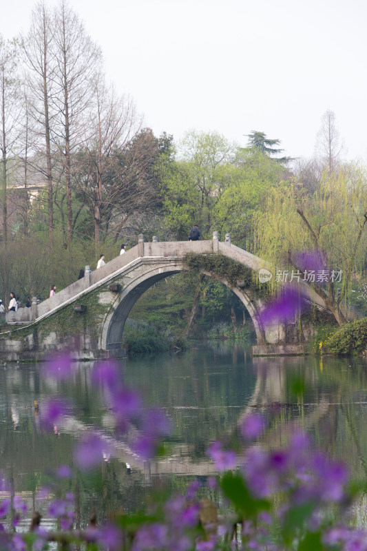 杭州浴鹄湾湖畔古亭与烂漫春花景致