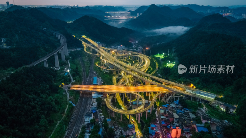 贵州贵阳交通夜景航拍