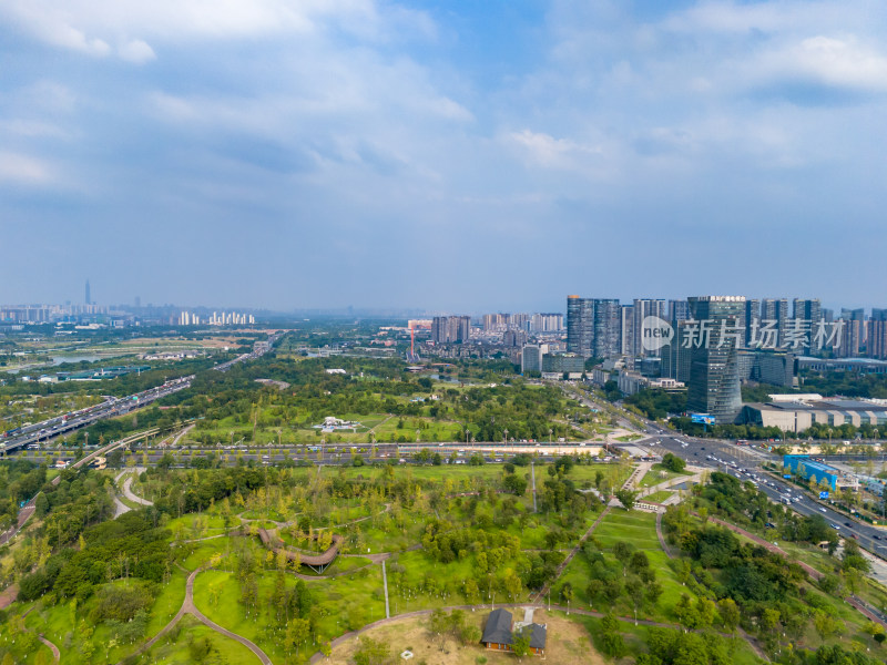 成都城市风光绿化植物航拍图