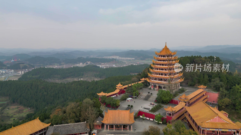 航拍四川遂宁灵泉寺风景区