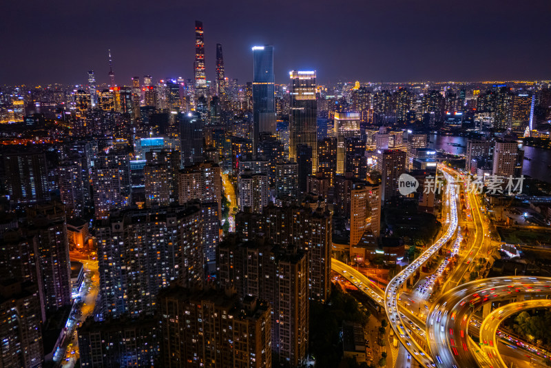 航拍上海魔都夜景