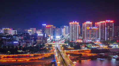 陕西安康夜景安康大桥路夜景航拍