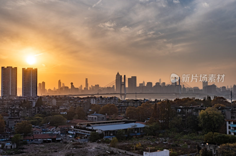 湖北武汉 夕阳 落日 长江二桥