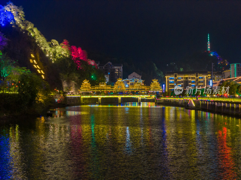 湖南通道侗族风雨桥夜景