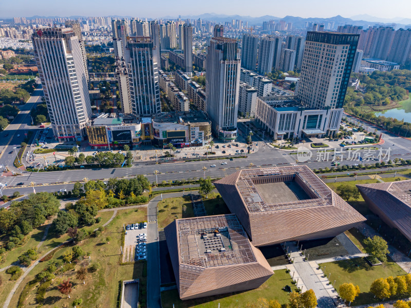 上饶市民广场周边建筑交通航拍图