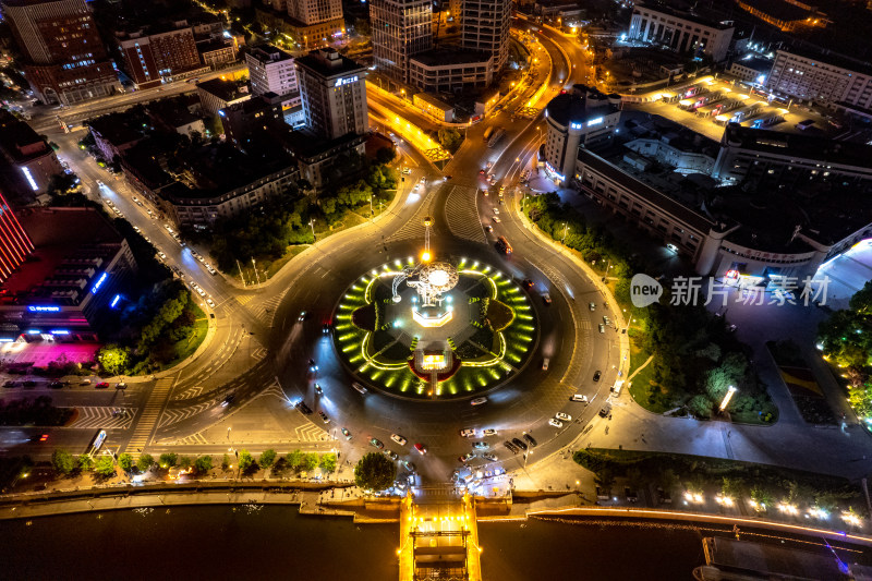 天津城市夜景灯光航拍图