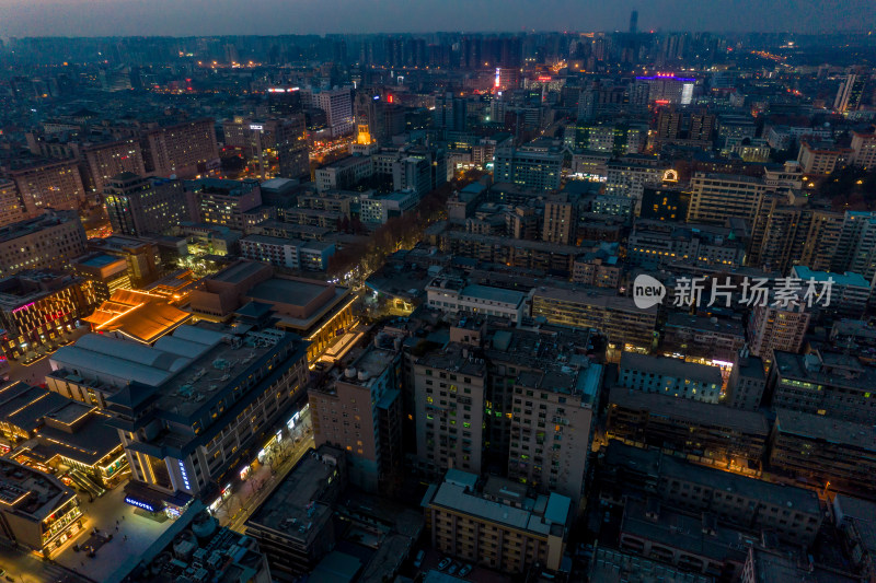 西安晚霞夜幕降临夜景灯光航拍摄影图