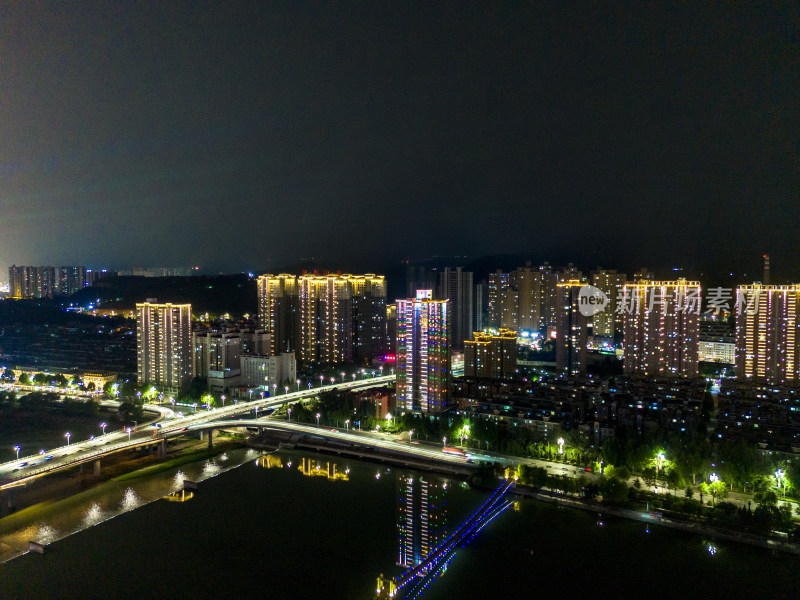 宝鸡渭河同盟大桥夜景航拍图