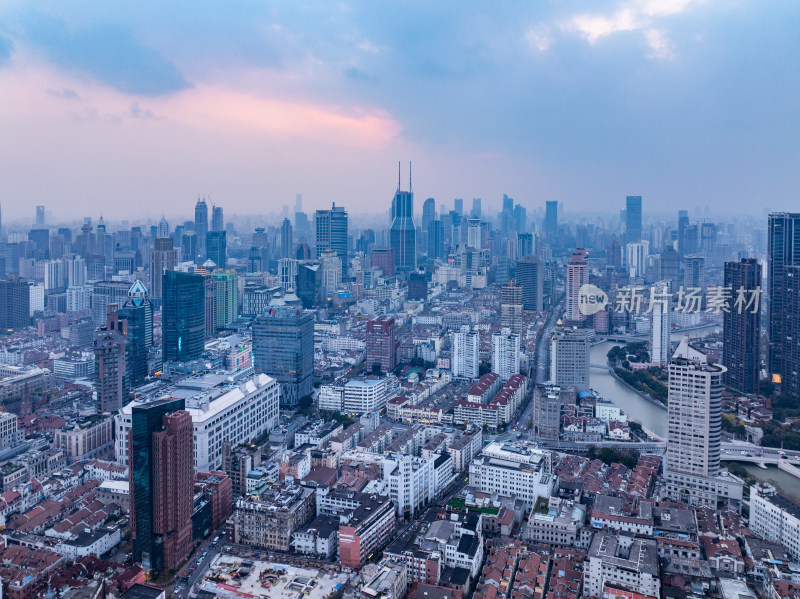 航拍上海南京西路浦西高楼群全景