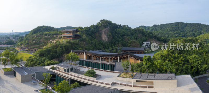 杭州余杭良渚国家版本馆晨曦航拍