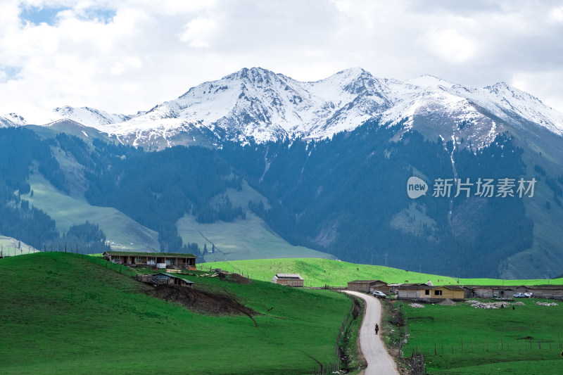 新疆琼库什台雪山下草原上的游牧聚落