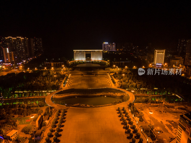 航拍湘西吉首市政府吉首世纪广场夜景