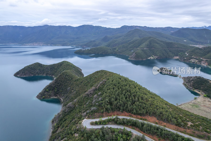 云南丽江泸沽湖摩梭族美景高空航拍