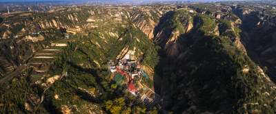 山西临汾隰县小西天千佛寺清晨航拍