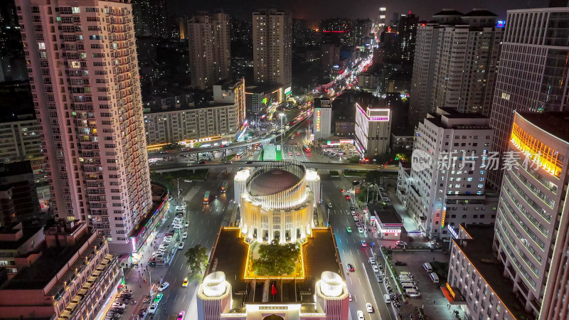 甘肃兰州西关清真大寺夜景 航拍图