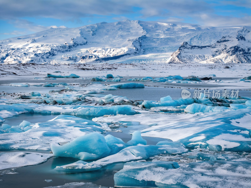 冰岛北极圈瓦特冰川国家公园钻石黑沙滩航拍