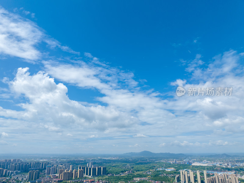 晴天 航拍繁华都市上空城市天际线城市风光