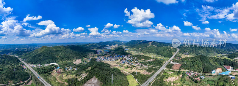 祖国大好河山山川丘陵蓝天白云航拍图