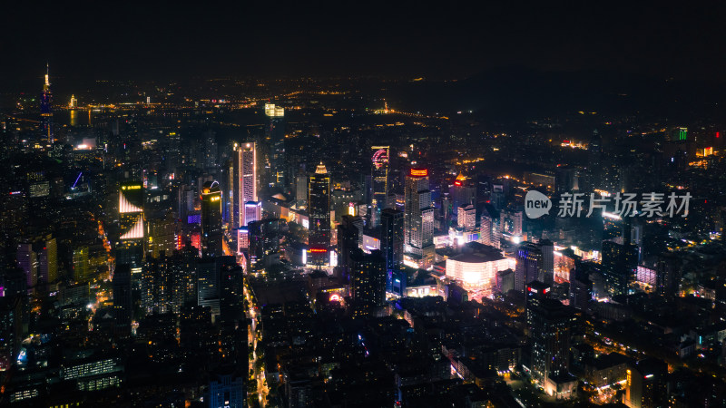 南京市中心商业区夜景航拍