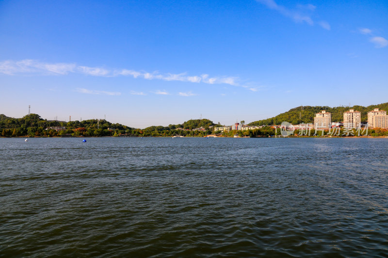 黄石磁湖景区城市风光，眺望城市天际线