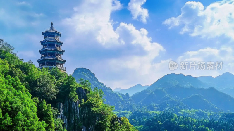 青山高塔自然风光壮美河山背景