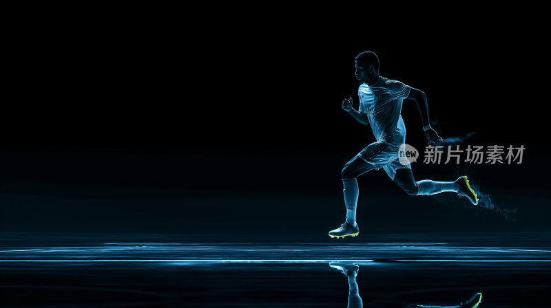 一位足球运动员在黑暗中的跑步瞬间