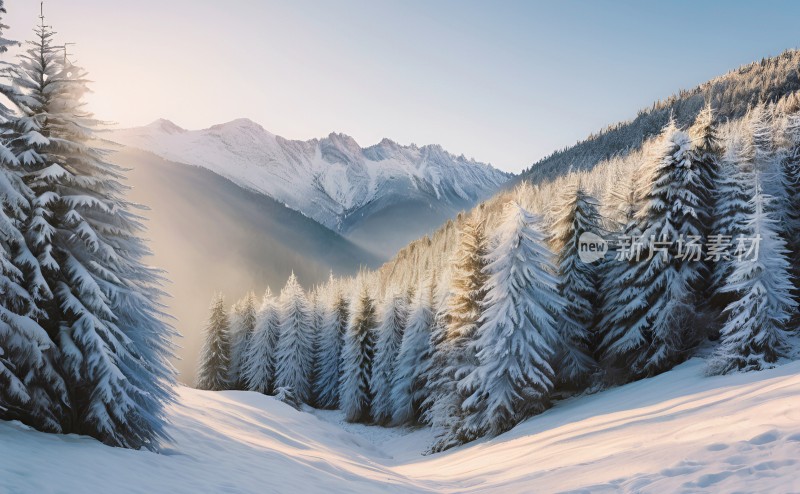 冬季森林白雪覆盖风景