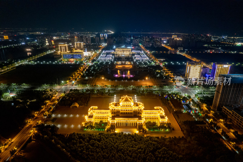 河南周口博物馆夜景航拍图