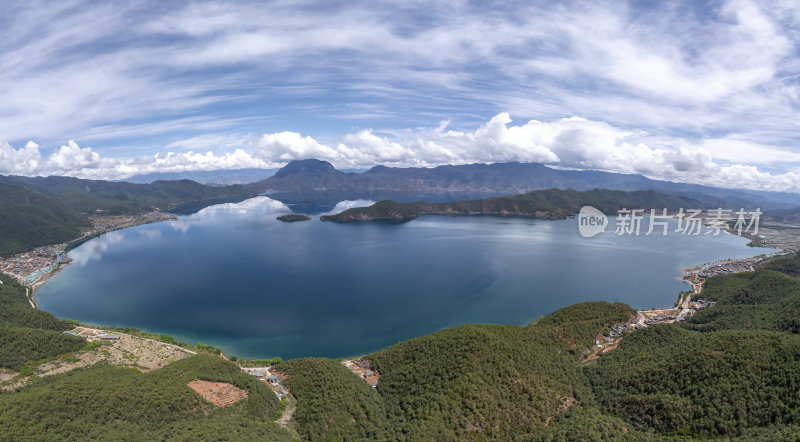 云南丽江泸沽湖摩梭族美景高空航拍