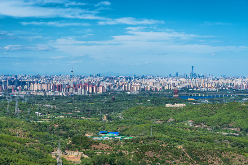 遥望北京城市风景园博园电视塔中国尊同框