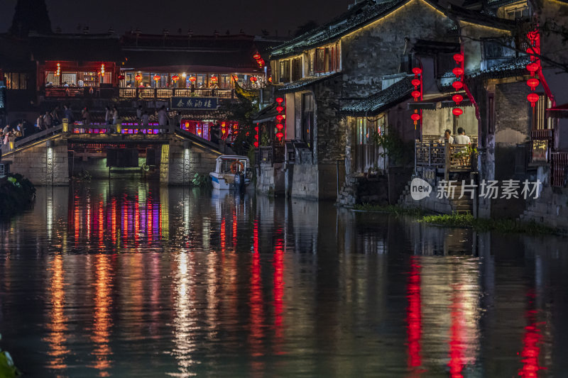 浙江嘉兴西塘古镇江南水乡夜景